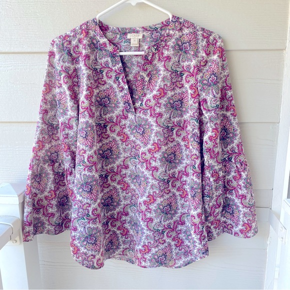 J. Crew Tops - J CREW Paisley Bell Sleeved Blouse